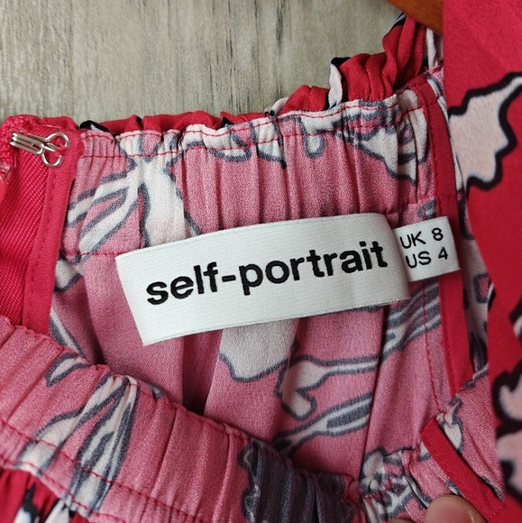 Self-Portrait Off Shoulder Pleated Floral Mini Dress Size 4 - Picture 8 of 13